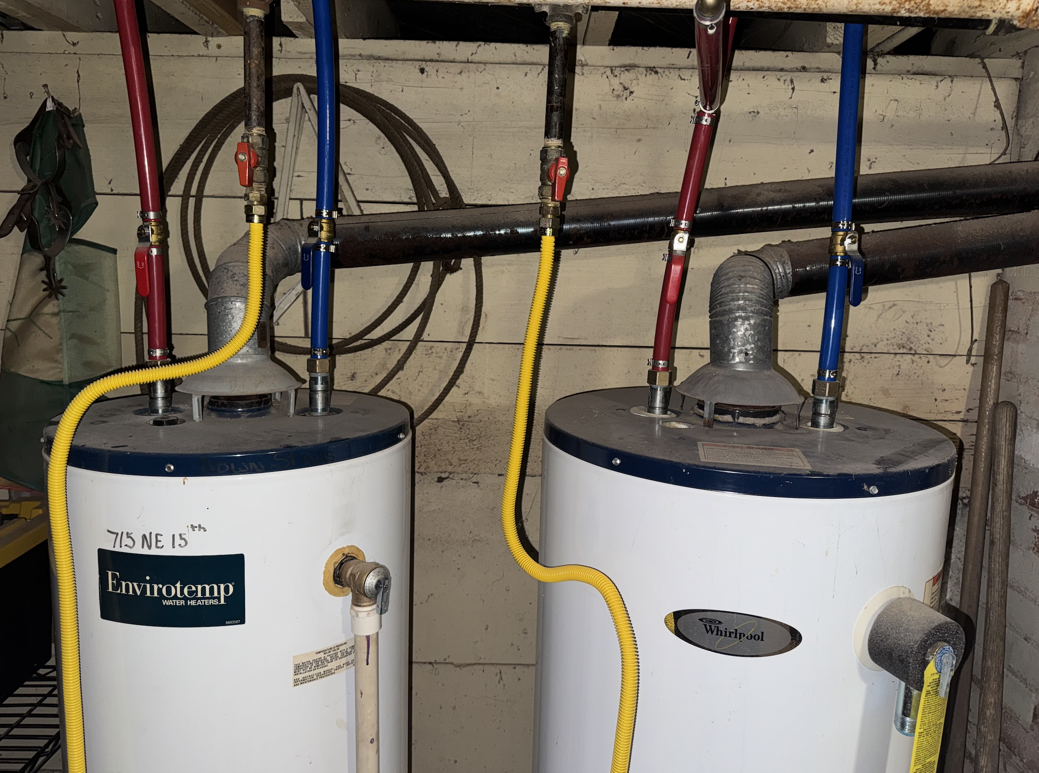 Downstairs water heater — cold supply shutoff valve